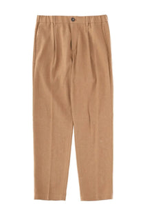 Beige pleated chino trousers with button closure and straight-leg cut in linen by herno men’s pantalone sartoriale brown