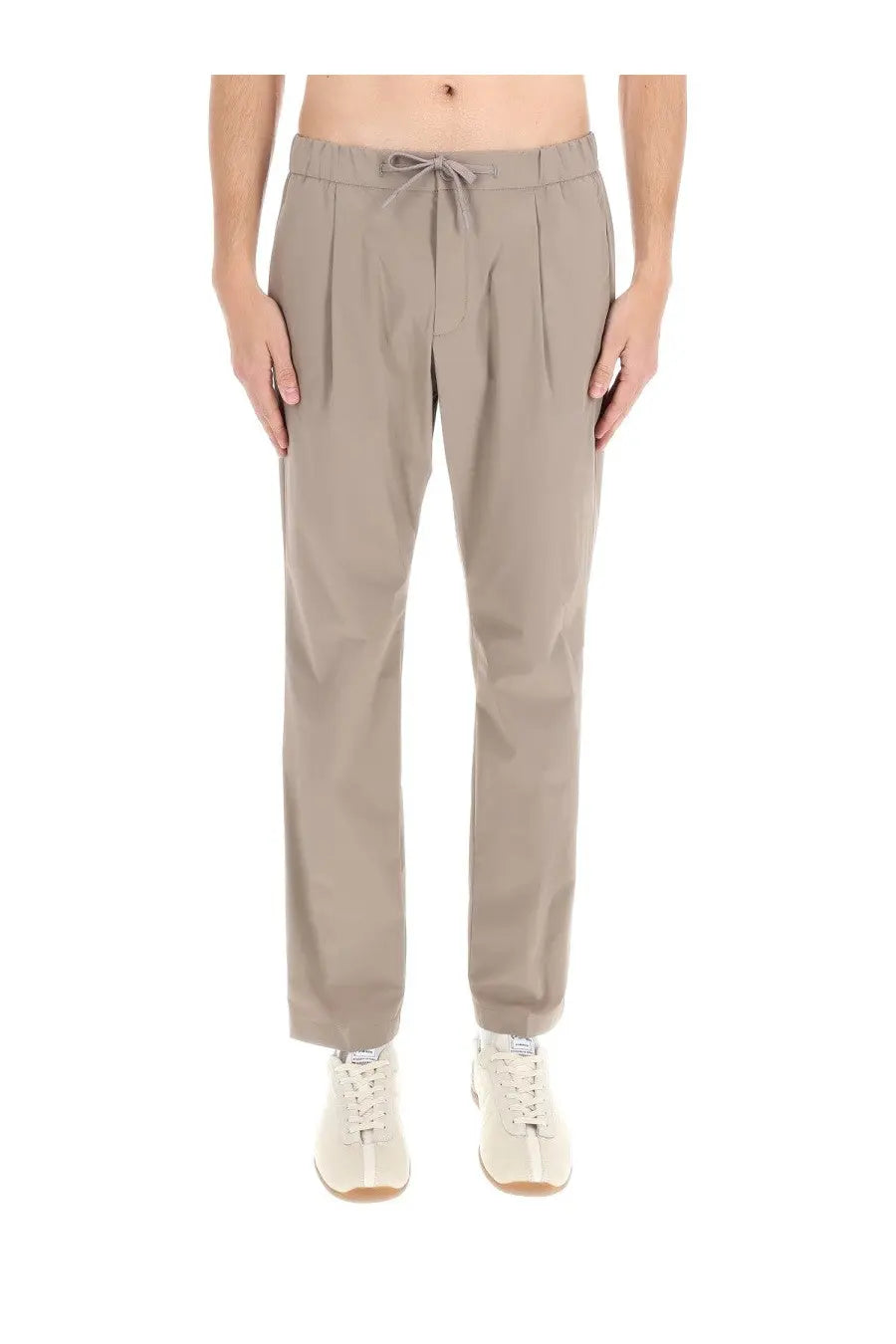 Herno men’s beige pleated chino pants with drawstring waistband suitable for casual and smart casual wear