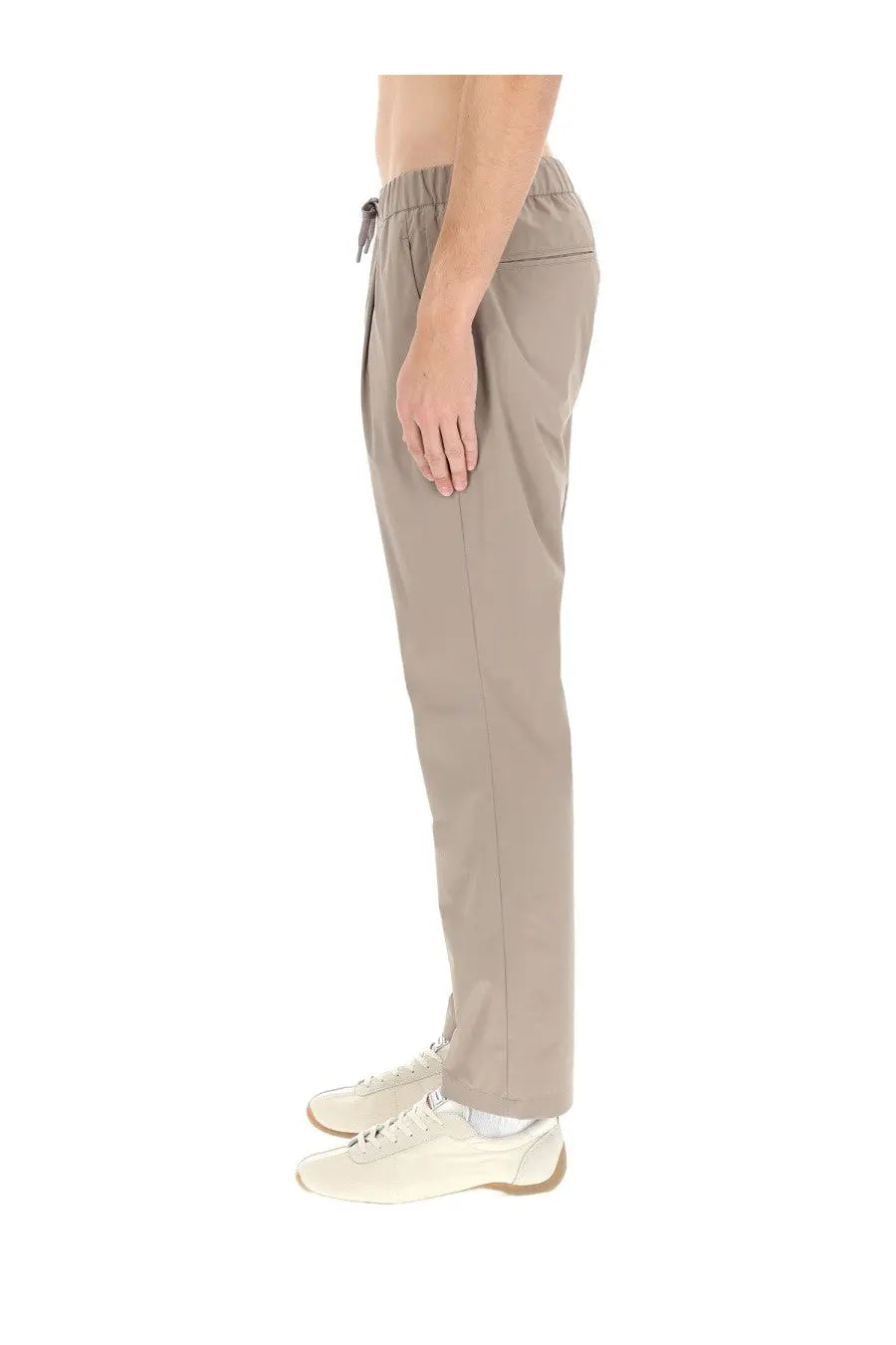 Herno men’s beige tapered chino pants with drawstring waistband and side pockets in grey fabric