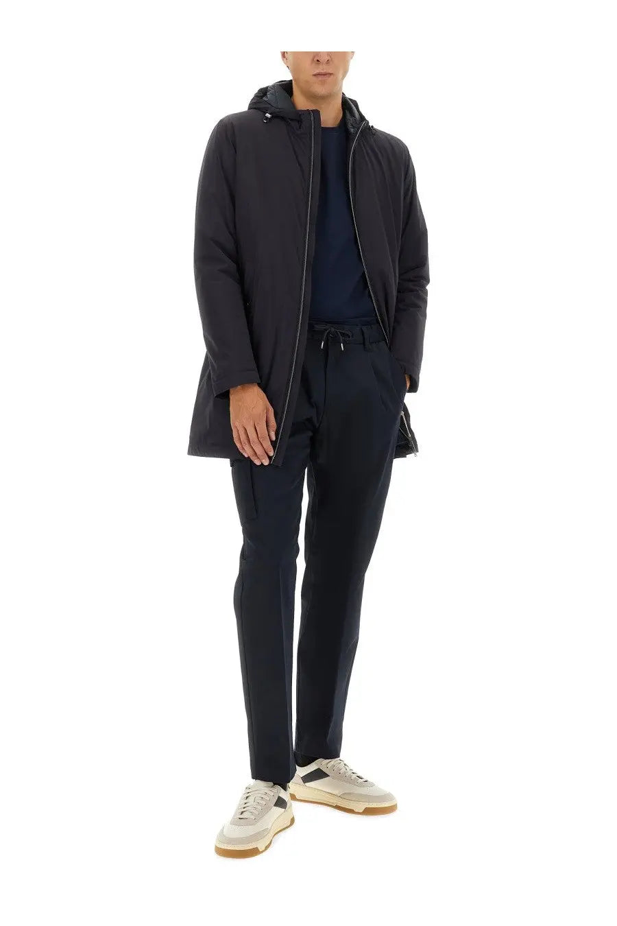 Herno men’s parka resort blue black hooded coat with sleek modern design and subtle zipper detailing