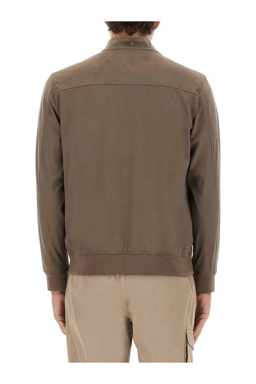 Herno men’s resort bomber jacket in brown suede alternatives with ribbed cuffs and waistband