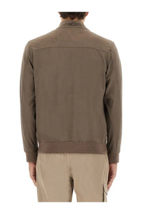 Herno men’s resort bomber jacket in brown suede alternatives with ribbed cuffs and waistband