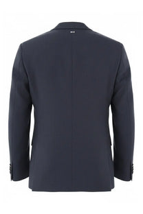 Herno men’s single breasted linen jacket blue in dark navy with tailored sleek design and subtle stitching details