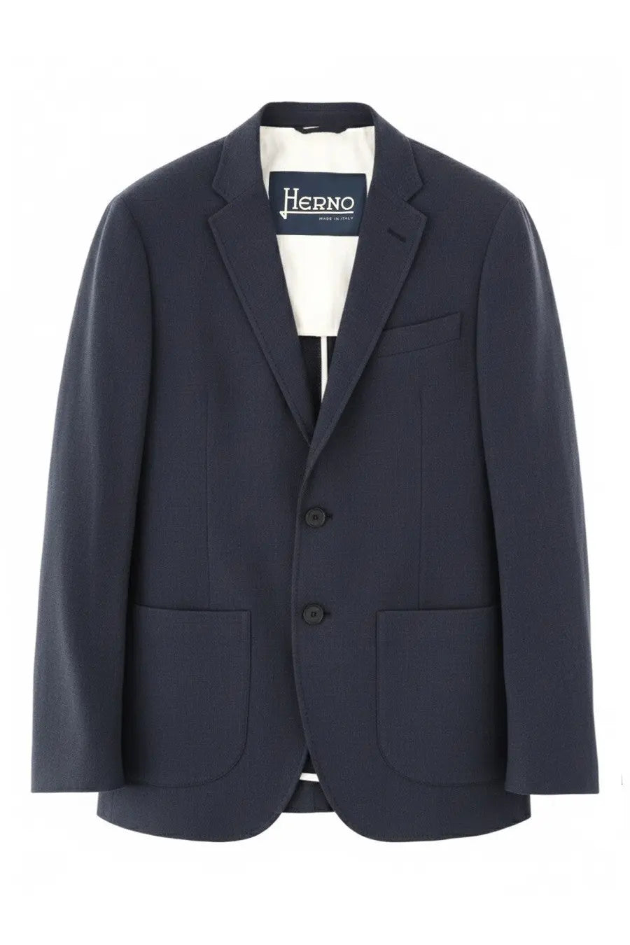 Herno men’s single breasted linen jacket blue with structured fit navy blue two front buttons and welted pockets