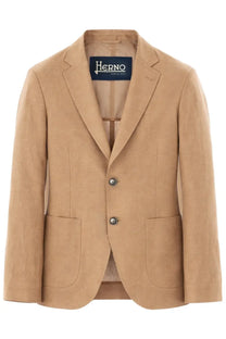 Tan herno men’s single breasted linen blazer with textured fabric two front buttons and flap pockets brown jacket