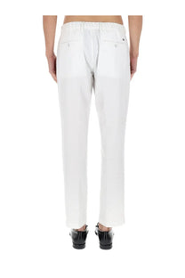 Back view of herno men’s tailored white cotton chino trousers with a relaxed fit and two back pockets