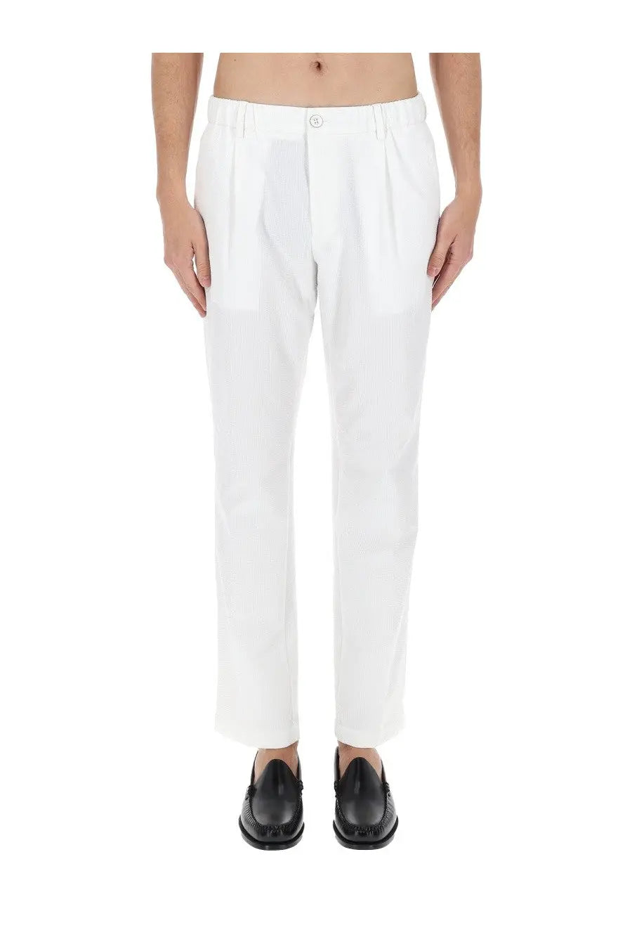 White pleated chino trousers by herno men featuring a clean tailored fit perfect for formal and casual wear