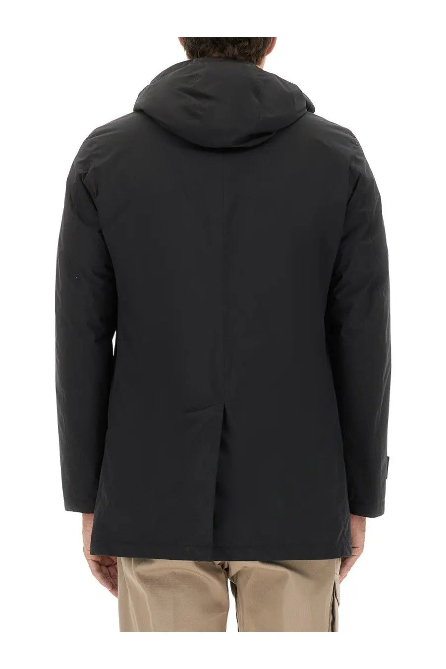 Herno men’s two layer windstopper long parka black with a sleek modern design and subtle seam detailing