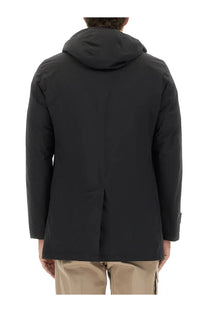 Herno men’s two layer windstopper long parka black with a sleek modern design and subtle seam detailing