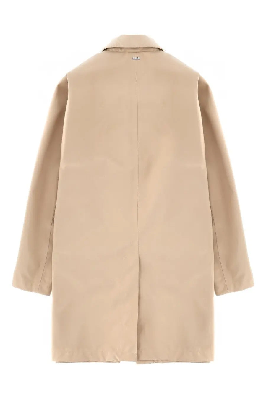 Beige herno men’s waterproof trench coat with classic collar and clean minimalist design front view