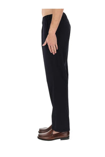 Herno men’s blue wool blend cotton trousers with relaxed fit and elastic waistband front view