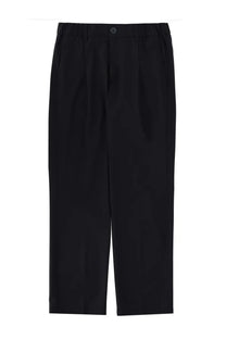 Herno men’s blue wool blend pants with pleated black trousers and a sleek straight-leg cut with single button closure