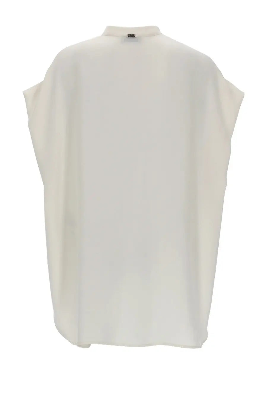 Off-white sleeveless blouse by Herno with relaxed flowing silhouette and subtle sheen in lightweight fabric