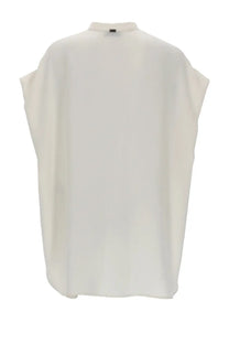 Off-white sleeveless blouse by Herno with relaxed flowing silhouette and subtle sheen in lightweight fabric