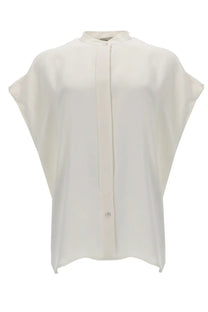 Herno women’s blusa con bottoni white soft off-white silk blouse with relaxed fit and wide sleeves
