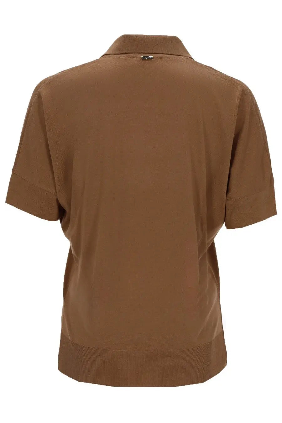Herno women’s brown cotton blend polo shirt with short sleeves ribbed hem and collar