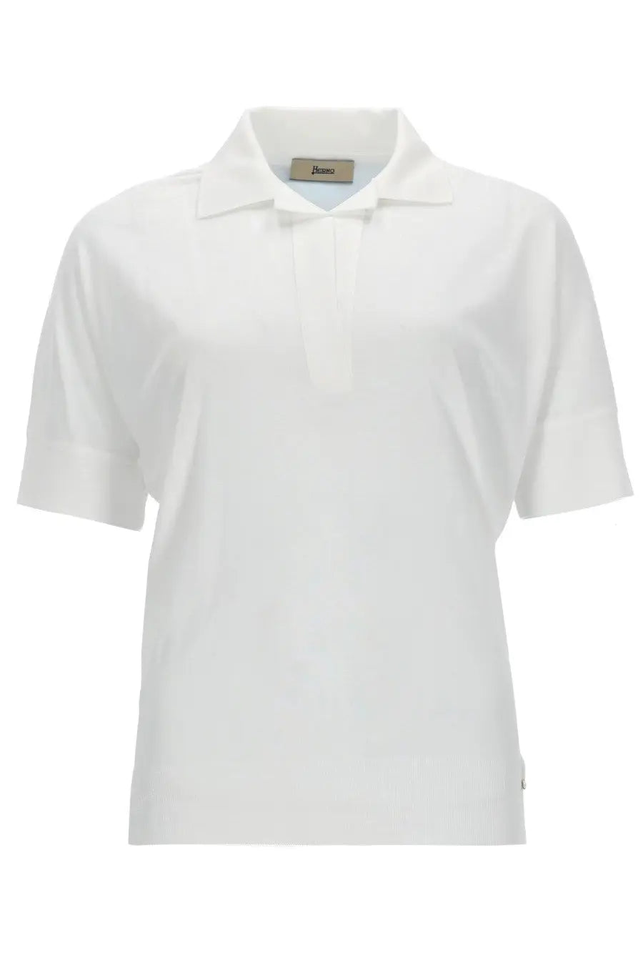 Herno women’s white cotton blend polo shirt with short sleeves classic collar and subtle texture