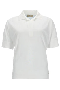 Herno women’s white cotton blend polo shirt with short sleeves classic collar and subtle texture