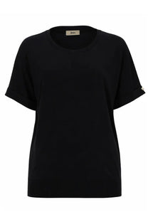 Herno women’s black cotton blend minimalist t-shirt with relaxed fit and rolled-up sleeves