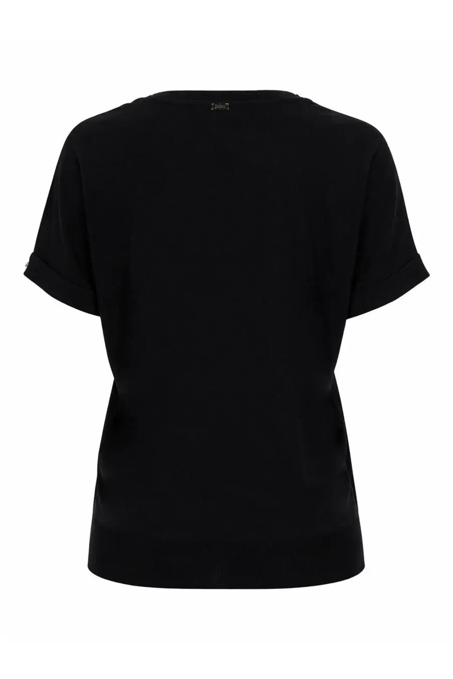 Herno women’s black cotton blend short-sleeved t-shirt with rolled cuffs and a simple crew neckline