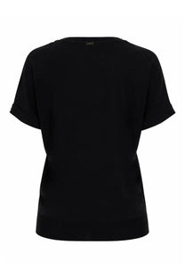 Herno women’s black cotton blend short-sleeved t-shirt with rolled cuffs and a simple crew neckline