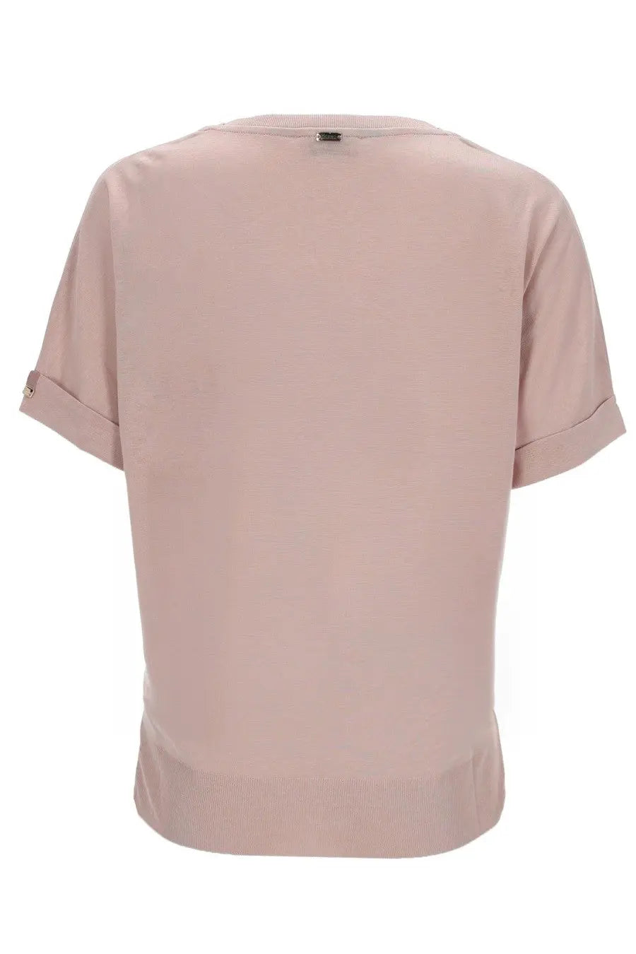 Herno women’s soft blush pink cotton blend short-sleeved shirt with rolled cuffs and ribbed hem