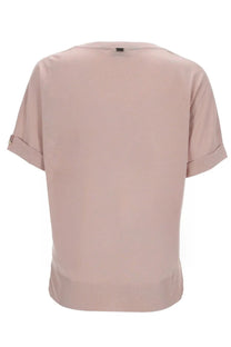 Herno women’s soft blush pink cotton blend short-sleeved shirt with rolled cuffs and ribbed hem