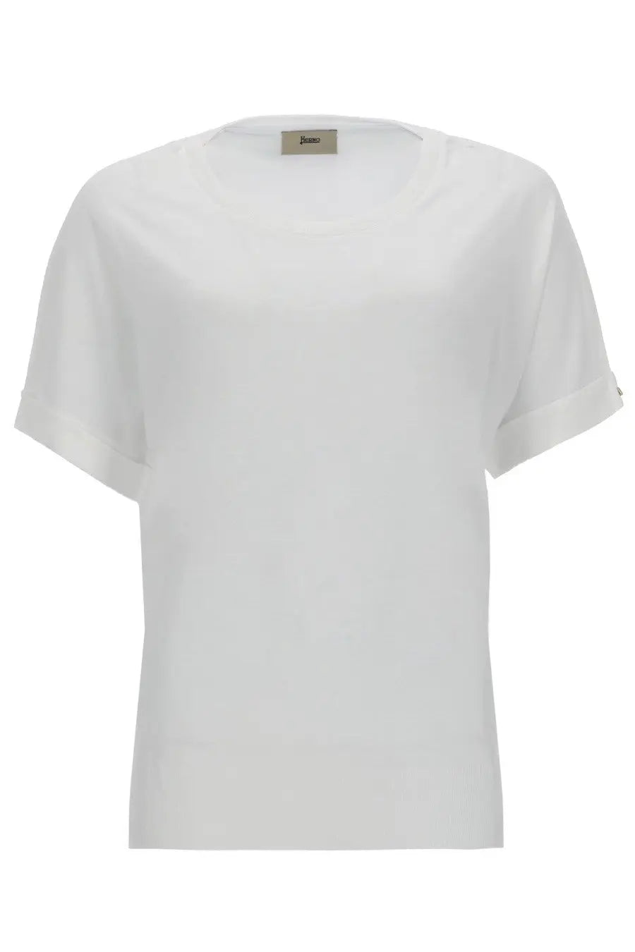 Herno women’s white cotton blend lightweight t-shirt with rolled-up sleeves and round neckline