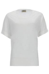 Herno women’s white cotton blend lightweight t-shirt with rolled-up sleeves and round neckline