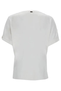 Herno women’s white cotton blend short-sleeved t-shirt with relaxed fit and subtle texture