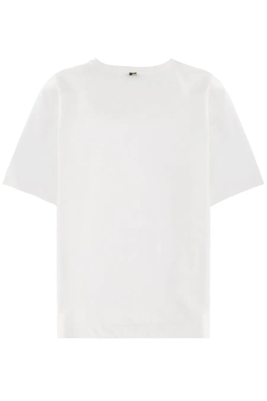 Herno women’s white cotton short-sleeved shirt with crew neck and subtle brand tag at the neckline