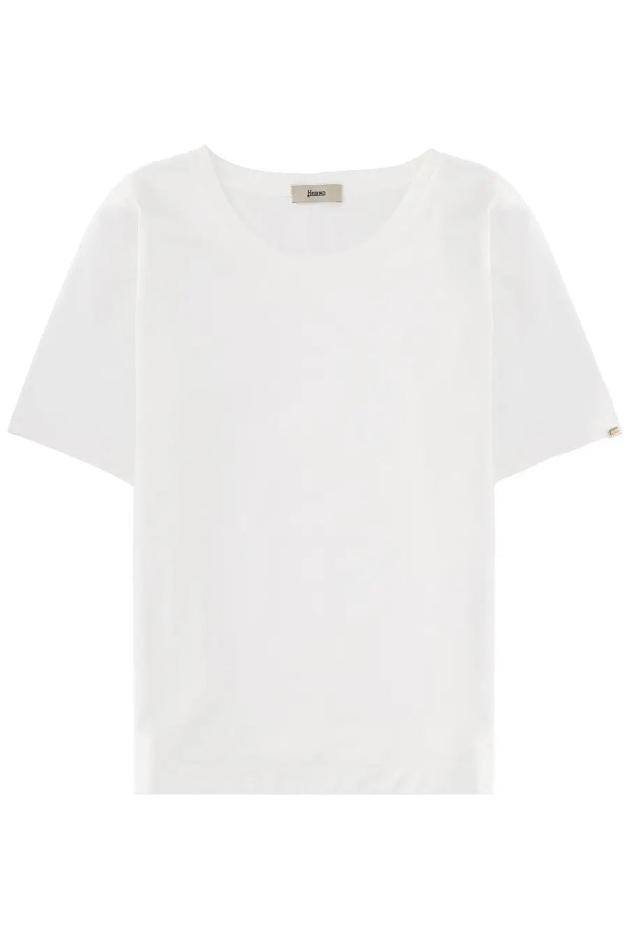 Herno women’s white cotton shirt with short sleeves soft texture and subtle brand tag at neckline