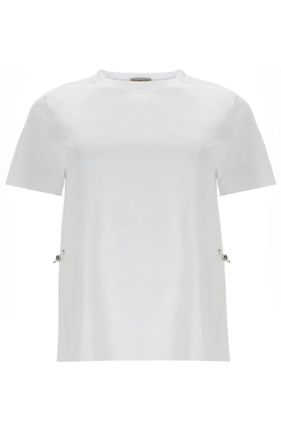 Herno women’s white cotton short-sleeved t-shirt with subtle silver button details on side seams
