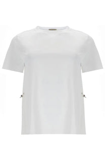 Herno women’s white cotton short-sleeved t-shirt with subtle silver button details on side seams