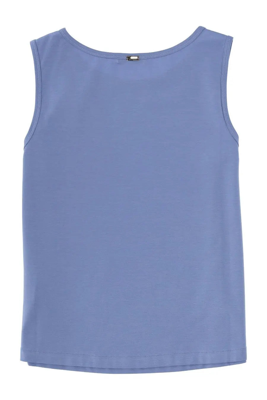 Herno women’s cotton sleeveless top in soft light blue with round neckline and neatly stitched hem