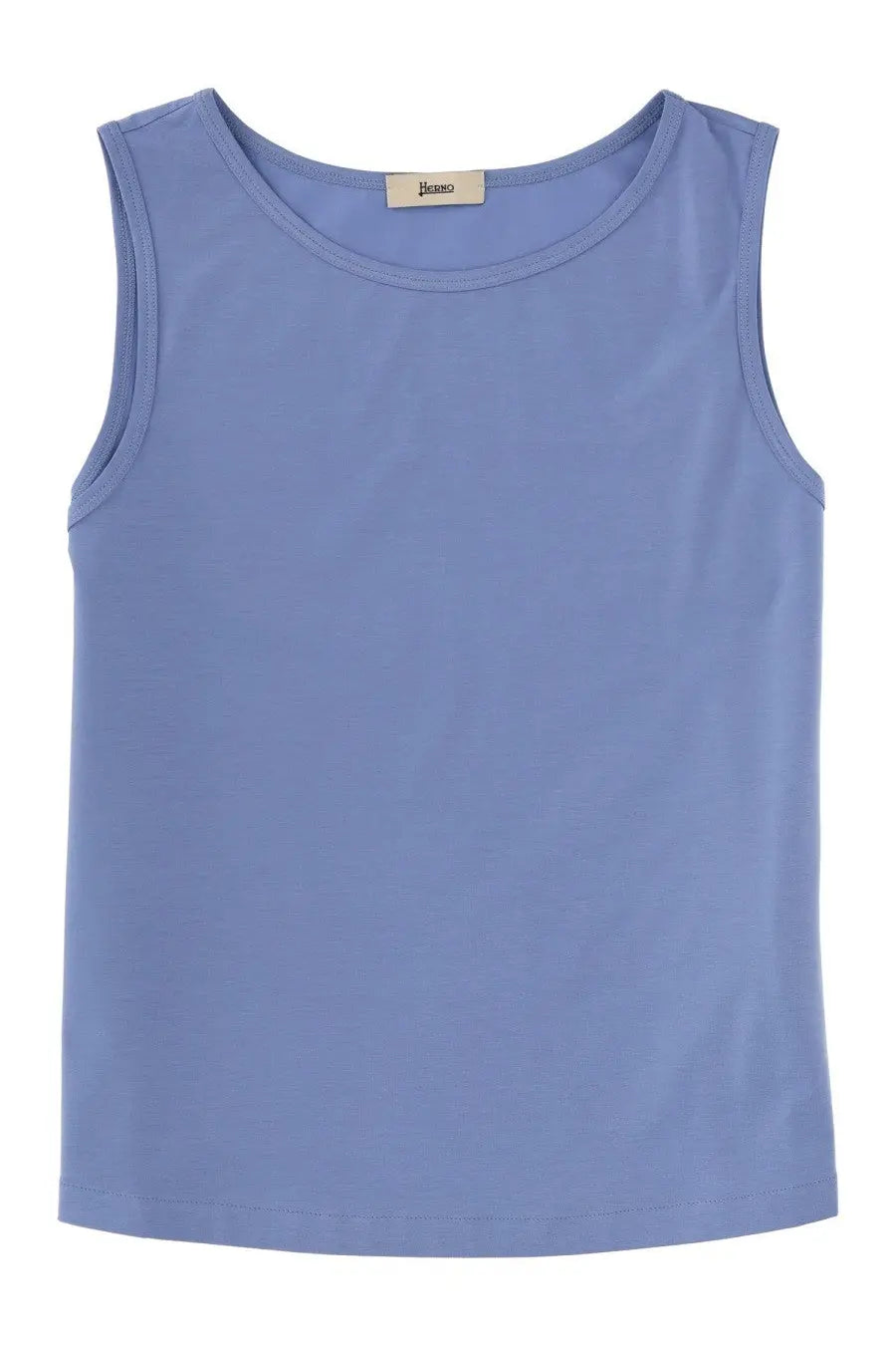 Herno women’s blue cotton sleeveless top with a simple round neckline and neatly stitched seams