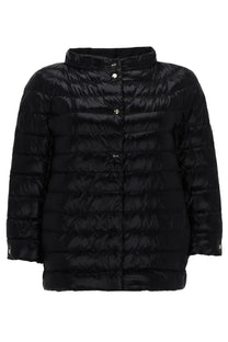 Herno women’s cropped black quilted puffer coat with stand-up collar and silver-toned buttons