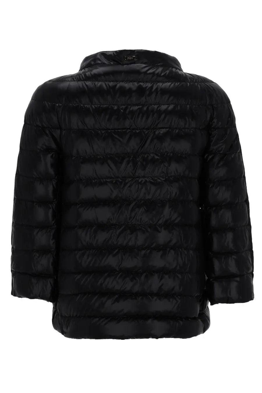 Herno women’s cropped black quilted puffer jacket with high collar and horizontal stitching down filling