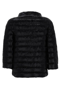 Herno women’s cropped black quilted puffer jacket with high collar and horizontal stitching down filling