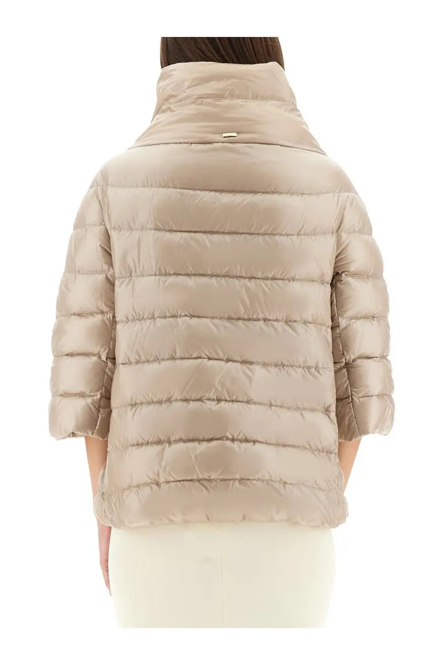 Beige quilted puffer jacket by herno women’s down jacket aminta with high collar and three-quarter sleeves