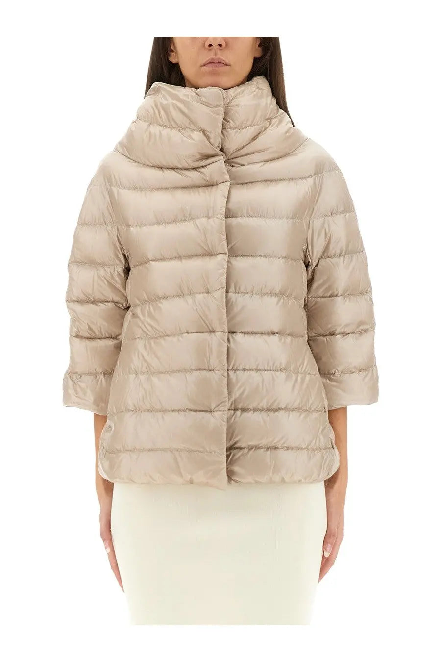 Herno women’s aminta beige down jacket with quilted design high collar and three-quarter sleeves
