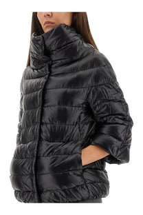 Herno women’s black quilted down jacket with high collar and three-quarter sleeves for cold weather