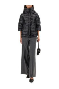 Herno women’s black quilted down jacket aminta with high collar and three-quarter sleeves in puffer style