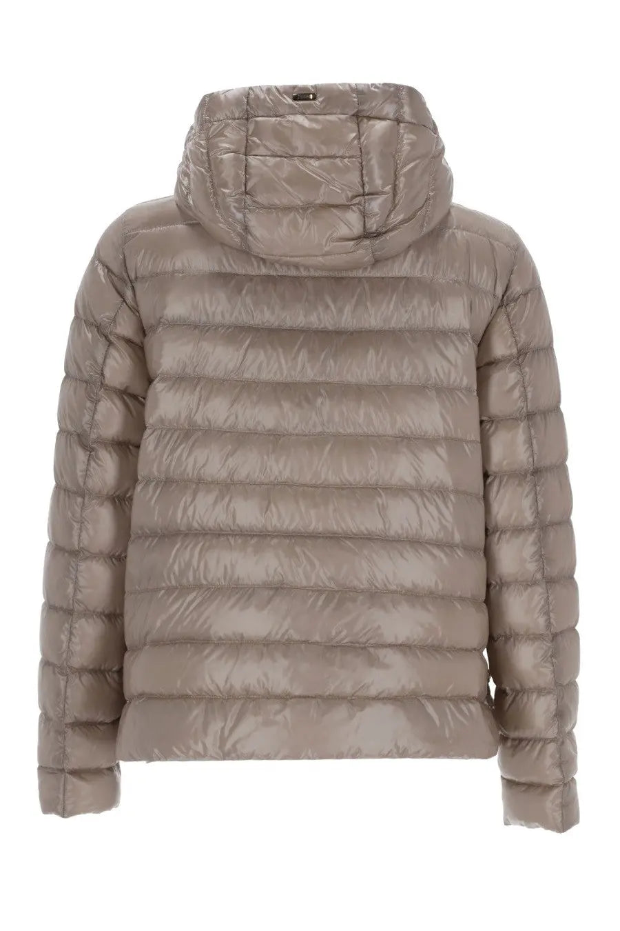 Beige quilted puffer jacket with hood by Herno womens down jacket for cold weather warmth and style