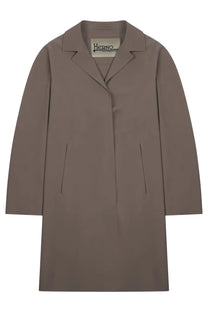 Herno women’s first act jacket taupe trench coat with classic collar and minimalist design