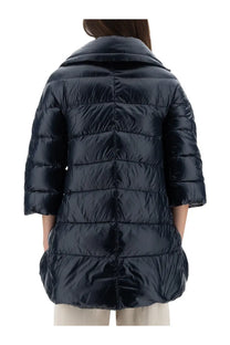 Navy blue quilted down coat with high collar and three-quarter sleeves by herno womens giubbotto shape cleofe blue