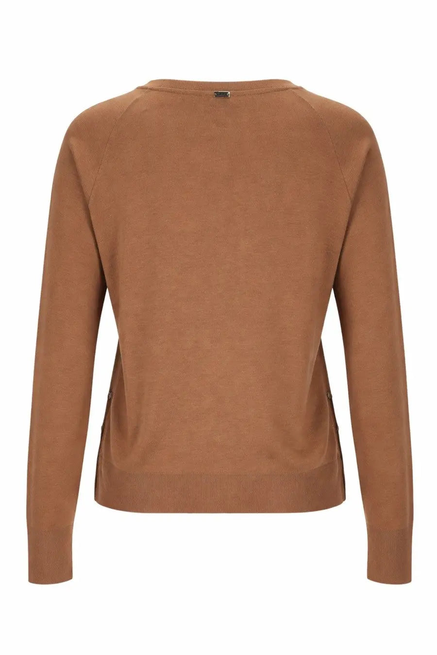 Herno women’s beige maglia con bottoni laterali soft knit sweater with ribbed cuffs and hem