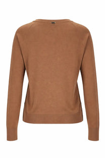 Herno women’s beige maglia con bottoni laterali soft knit sweater with ribbed cuffs and hem