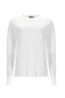 Herno women’s white long-sleeved knit sweater with subtle vertical button detailing along the sides