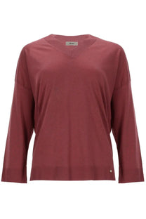 Herno women’s maglia soft dusty rose long-sleeved v-neck sweater in smooth knit fabric with ribbed cuffs and hem
